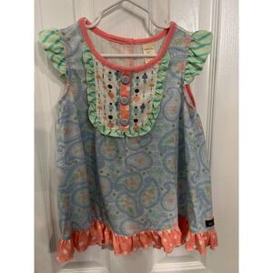 Matilda Jane Girls 6 Pajama Top Nightgown Paisley Polka Dot Ruffle Blue Pink